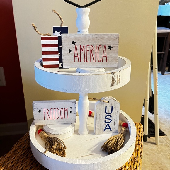 Rustic White Two-Tiered Tray with Risers - Picture 3 of 3